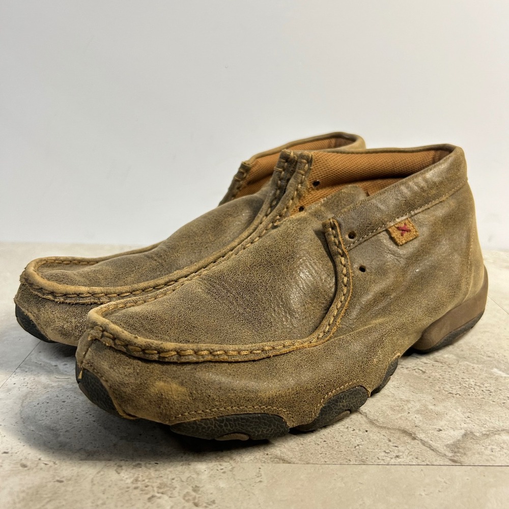 Twisted X Driving Mocs Brown Leather Mens 8.5 WDM0001 Distressed Western Loafers